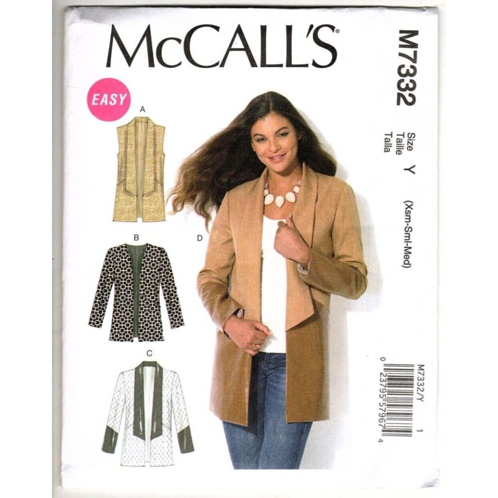 McCall's M7332 Misses XS to M Vest and Jacket Uncut Sewing Pattern 2016